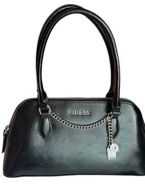 GUESS Rakelle Black Dome Satchel Handbag Silver Chain Lock Charm Y2K NWOT